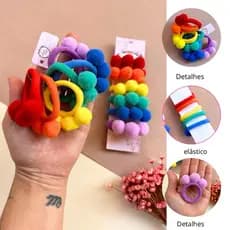 Kit colorido de elástico de cabelo com Pompom, menina borrachinha xuxinha de malha!