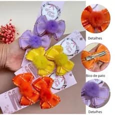 Par Laços pequenos gravatinha pompom Fita jeans pespontada bebe cabelo penteado estiloso