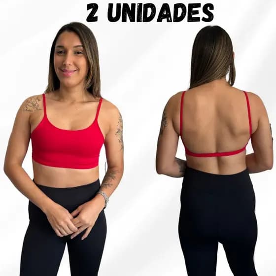 Kit 2 Top Esportivo Academia fitness costas Nua Forrado Em Poliamida Com Elástico Na Barra