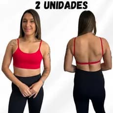 Kit 2 Top Esportivo Academia fitness costas Nua Forrado Em Poliamida Com Elástico Na Barra