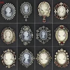 Broches Vintage De Camafeu De Strass De Cristal Para Mulheres Queen's Cameo Beauty