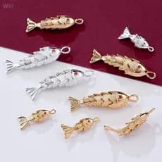 Estilo Chinês Metal Peixe Em Forma De Encantos Pavimentar Zircão Vermelho Pingentes Para DIY Colar Pulseira Brincos Jóia
