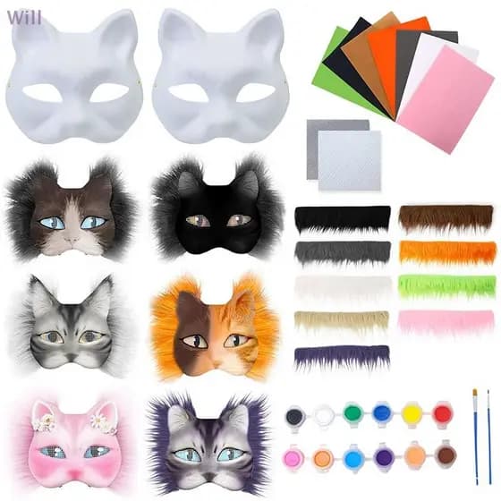 3 Pçs/set DIY Artesanal Graffiti Meia Máscara Facial Therian Kit Em Branco Face Desenhada À Mão Animal Raposa Presentes