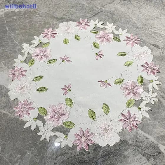 [WillbehotB] Popular Redondo Rosa Flor Bordado Mesa Lugar Tapete Almofada Pano Placemat Doily Café Chá Coaster Cozinha C