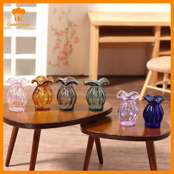 CKFR 1 : 12 Casa De Bonecas Em Miniatura Vaso De Vidro Arranjo Flor Armazenamento Jar Jardim Decoração Natal Novo