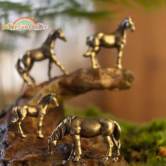 [Interfunfasterfunb] Estatuetas De Cavalo De Cauda Longa Sólida De Latão Antigo Em Miniatura Enfeites De Feng Shui [Novo