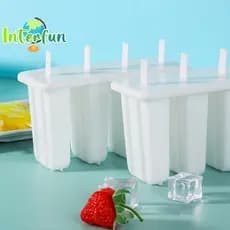 [InterfunB] Molde De Picolé De Sorvete De 4 Células DIY Máquina Caseiro Verão Crianças Bandeja De Gelo Utensílios De Coz