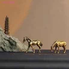 [TinchitdeB] Estatuetas De Cavalo De Cauda Longa Sólida De Latão Antigo Em Miniatura Ornamentos De Feng Shui Cobre Zodía