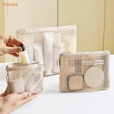 [risesky] Bolsa De Armazenamento De Cosméticos De Malha De Camada Dupla Organizador De Maquiagem Com Zíper Para Produtos