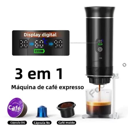 Máquina de Café Espresso Preta 3 em 1 Portátil Elétrica | Compatível com Cápsulas e Café em Pó | Máquina de Café Compact