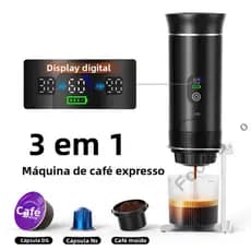 Máquina de Café Espresso Preta 3 em 1 Portátil Elétrica | Compatível com Cápsulas e Café em Pó | Máquina de Café Compact