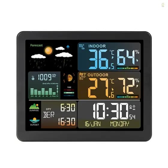 Estação Meteorológica Inteligente FJ3566M Com Relógio Medidor De Temperatura E Umidade Interna Externa Multifuncional Te