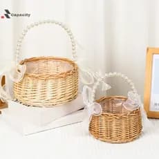 Capacidade Salgueiro Rattan Amarelo Flor Arranjo Cesta Pequena Resistente Tecido Artesanal De Vime