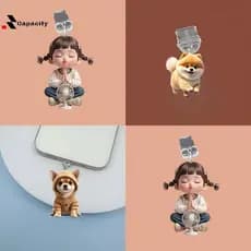 Capacidade Do Telefone Móvel Poeira Plug Pendan Bonito Gato Cão Shamro Decoração Pendurado Pingente Para IPhone Tipo-C P