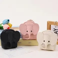 Couro Do Plutônio Bebê Elefante Moeda Bolsa Feminina Pingente Criativo Titular Cartão Armazenamento Lipsti Envelope Zípe