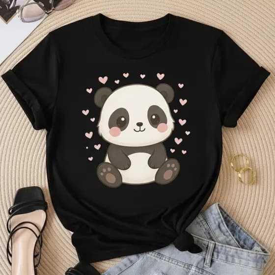 Camiseta T-shirt Panda Fofo Tendencia Feminino 100% Algodão Blusa Tumblr