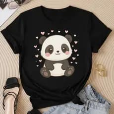 Camiseta T-shirt Panda Fofo Tendencia Feminino 100% Algodão Blusa Tumblr