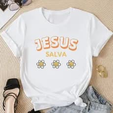 Camiseta Feminina Cristã 100% Algodão T-Shirt Blusa Evangelica Cristo Jesus Fé Gospel