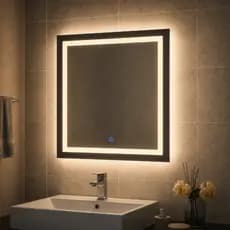 Espelho LED Quadrado 50x50 cm Jateado com Botão Touch e 3 Tons de Luz