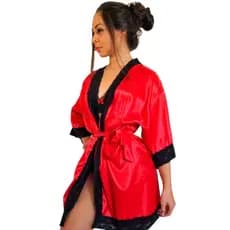 Robe Plus Size Cetim Com Renda Elastano Roby Roupão Tamanho Único