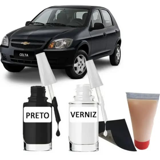 Tinta Tira Risco Automotivo Chevrolet Celta Preto Liszt 10ml + Cera De Polir 15ml Para Polimento