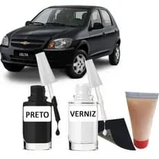 Tinta Tira Risco Automotivo Chevrolet Celta Preto Liszt 10ml + Cera De Polir 15ml Para Polimento