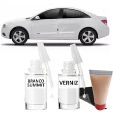 Tinta Tira Risco Automotivo Chevrolet Cruze Branco 10ml + Cera De Polir 15ml Para Polimento