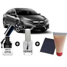 Tinta Tira Risco Automotivo Honda Civic Preto Cristal 10ml  + Cera De Polir 15ml Para Polimento