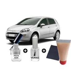 Tinta Tira Risco Automotivo Fiat Punto Prata Bari 10ml + Cera De Polir 15ml Para Polimento
