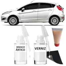 Tinta Tira Risco Automotivo Ford New Fiesta Branco Ártico 10ml + Cera De Polir 15ml Para Polimento