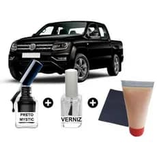 Tinta Tira Risco Automotivo Amarok Cor Preto Mystic + Cera De Polir 15ml Para Polimento