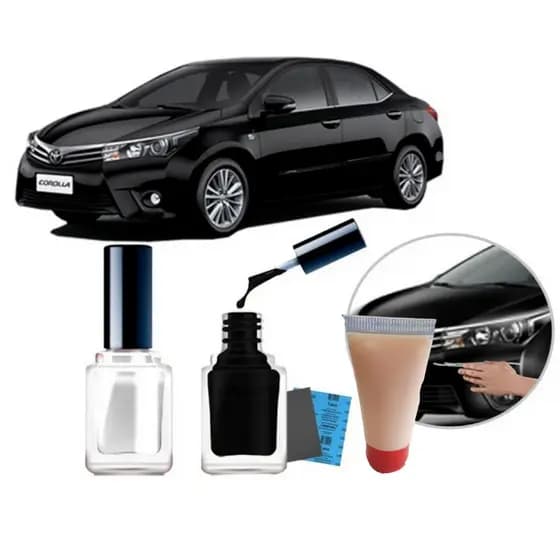 Tinta Tira Risco Automotivo Toyota Corolla Preto Eclipse 10ml + Cera De Polir 15ml Para Polimento