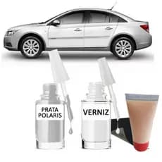 Tinta Tira Risco Automotivo Chevrolet Cruze Prata Polaris 10ml + Cera De Polir 15ml Para Polimento