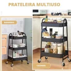 Prateleira de Metal 3 Andares com Rodinhas Multiuso para Cozinha Banheiro Lavanderia Escritório