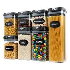 Kit 7 Potes Herméticos Mantimentos Quadrado Cozinha Tampa