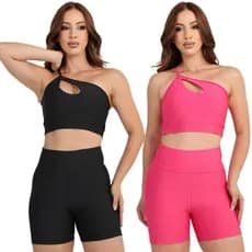 Kit 2 Conjunto Academia Fitness Short e Top Feminino Empina Levanta Bumbum