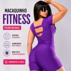 Macaquinho Fitness Feminino Costas Vazadas Manga Curta Suplex Academia Meia Coxa