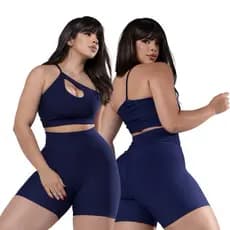 Conjunto Fitness Feminino Top Gota Uma Alça Short Levanta Bumbum Franzido Cintura Alta
