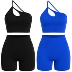 Kit 2 Conjuntos Fitness Cintura Alta Levanta Bumbum Short Modelador + Top Gota Suplex Academia