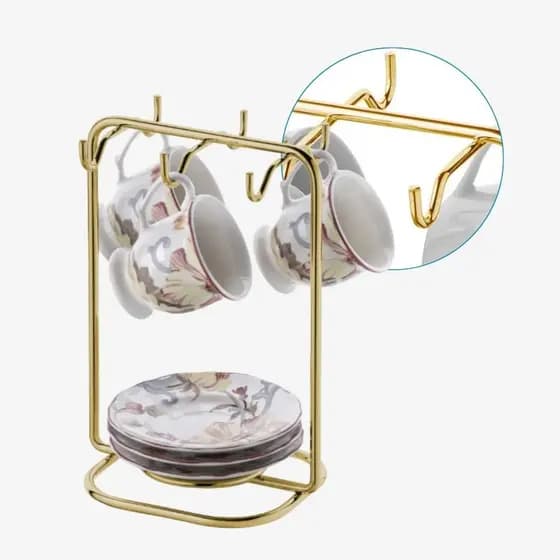 Suporte para Xícaras e Pires de Café cor Dourado Future modelo 1124DD