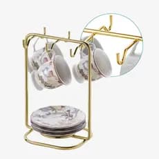 Suporte para Xícaras e Pires de Café cor Dourado Future modelo 1124DD