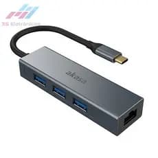 HUB USB-C Tipo C AKASA P/ RJ45 Ethernet Gigabit 1000Mbps e USB 3.0 Super speed