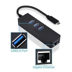 Adaptador Hub USB Tipo C 3.1 Para 3x USB 3.0 e RJ45 Ethernet Gigabit 1000Mbps