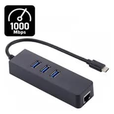 Hub USB-C Tipo C Para LAN Gigabit 1000Mbps RJ45 + 3 Portas USB 3.0 PC e Mac - F3