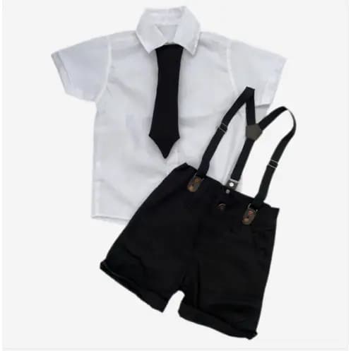CONJUNTO festa PODEROSO CHEFINHO BRANCA LISA roupa infantil para menino Camisa Gravata Bermuda e Suspensório
