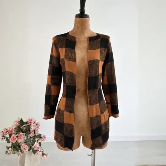 Sobretudo Kimono Casaco Xadrez Tricot Grosso Inverno Cardigan Crochet Jaqueta Blusa de Frio