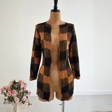 Sobretudo Kimono Casaco Xadrez Tricot Grosso Inverno Cardigan Crochet Jaqueta Blusa de Frio