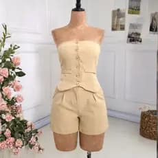 Conjunto Alfaiataria Feminino Social Cintura Alta Bolso Look Elegante Executiva