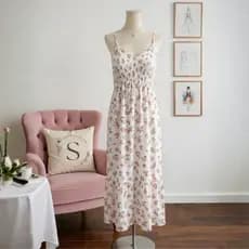 Vestido Lastex Busto Decote V Longo Alcinha Regulável Feminino Soltinho Primavera Verão Florido Estampado