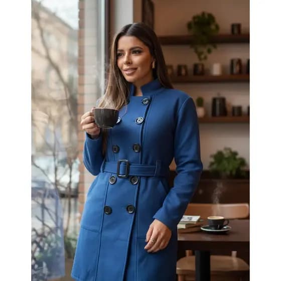 Sobretudo Feminino C/ Botões Casaco De Frio Grosso Premium